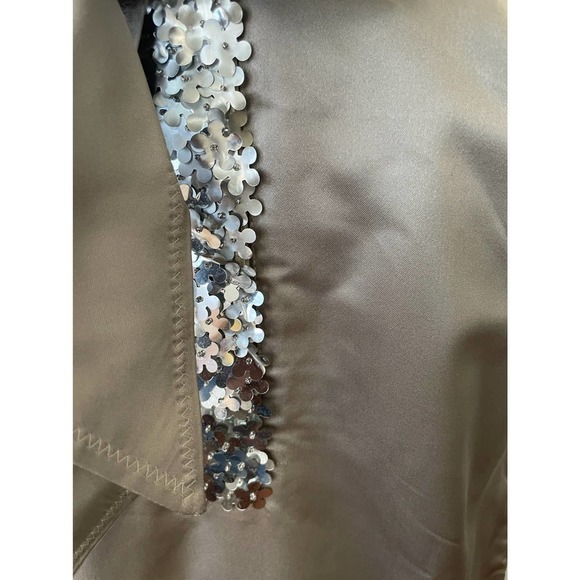 Vera Wang Champagne Satin and Sequin Shift Dress with Beading • Size 6 🗣 - Picture 3 of 5